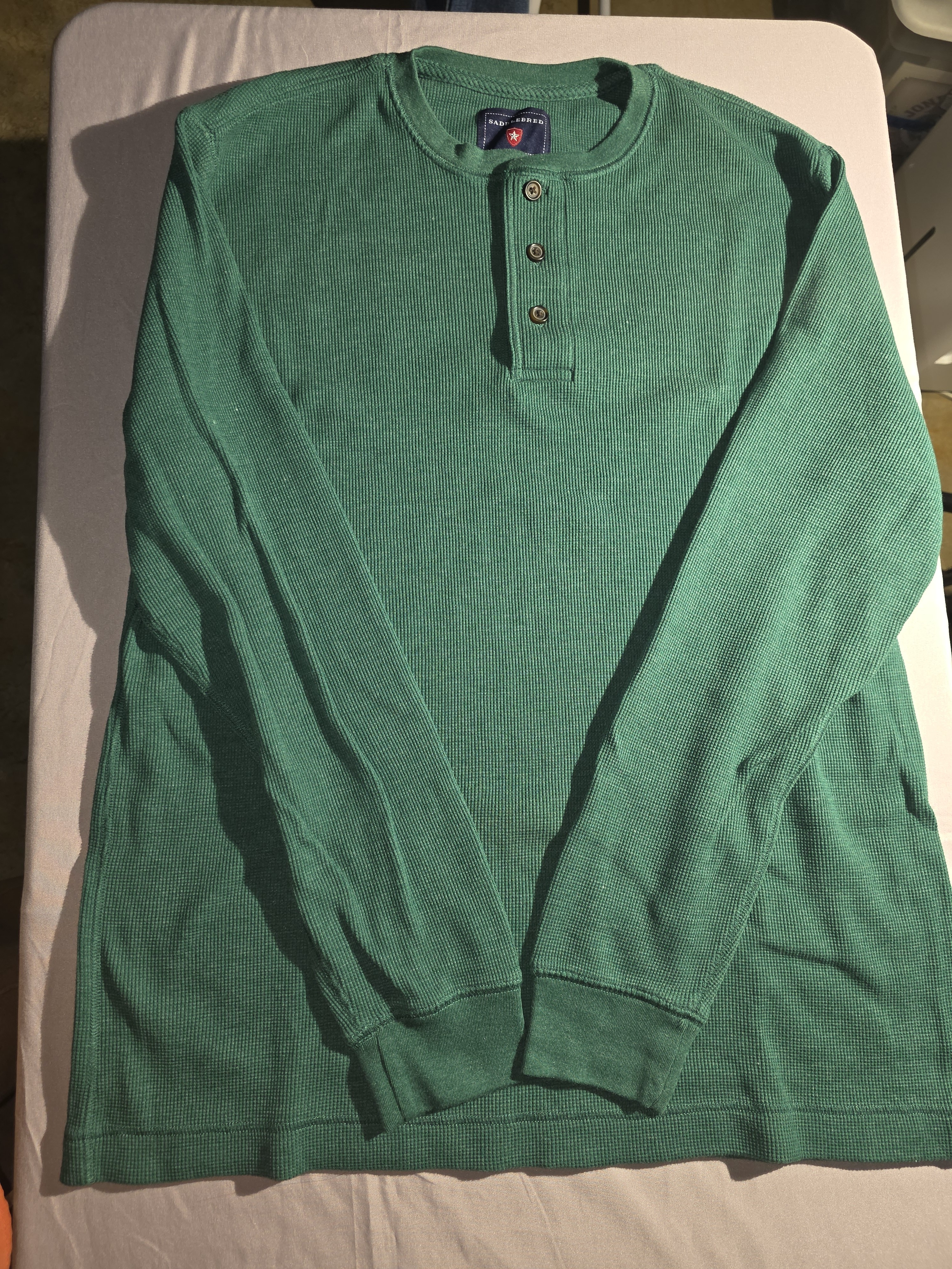 Saddlebred Green Long Sleeve Henley Thermal Shirt